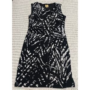 Kasper Dress Sleeveless Side Bow Stretch Sheath Womens Large Black White Pattern
